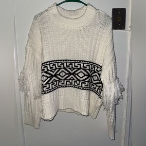 RD Style White and Black Geometric Cowl Sweater